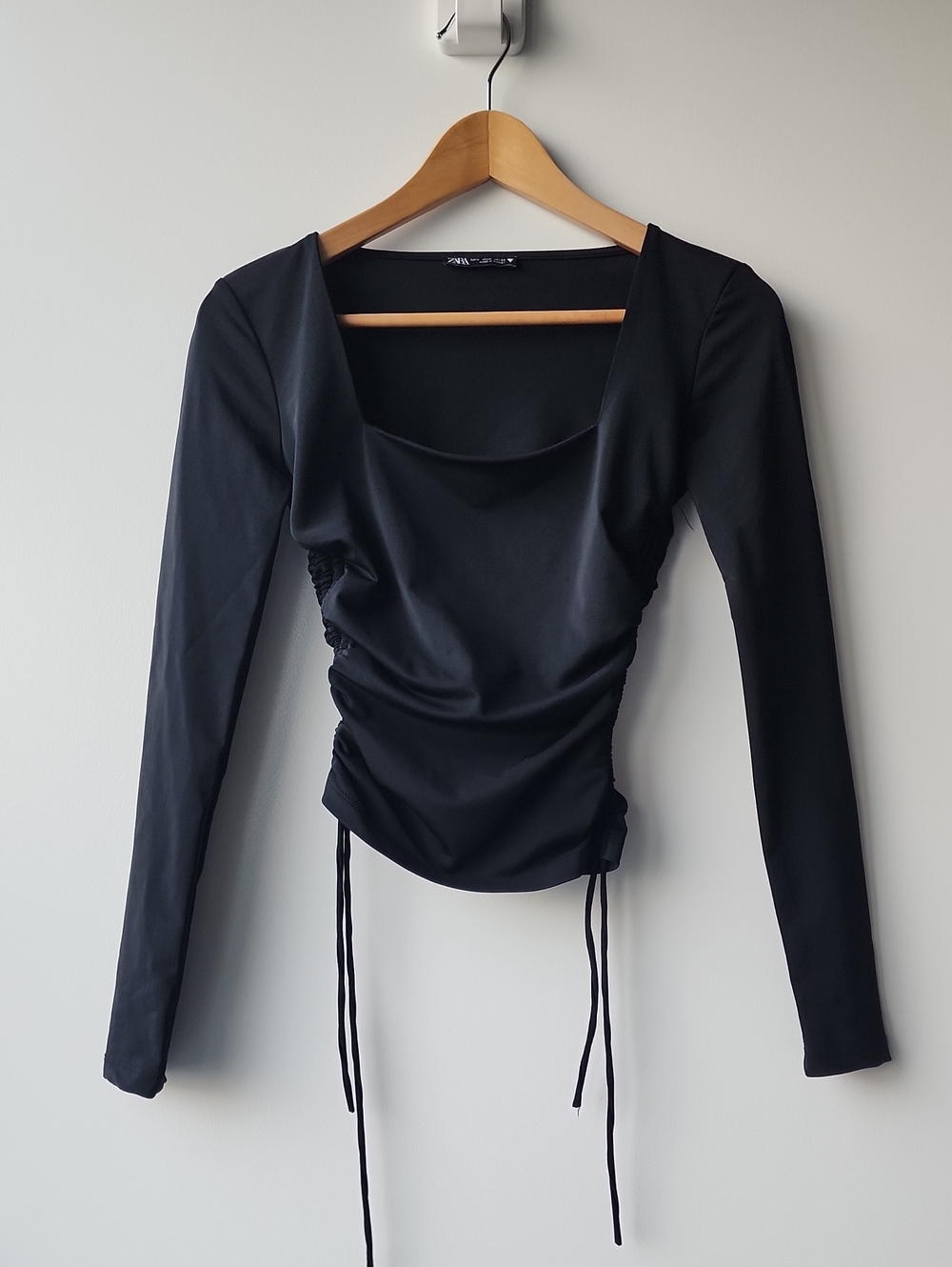 Zara Body Con Side Strings Long Sleeve Top